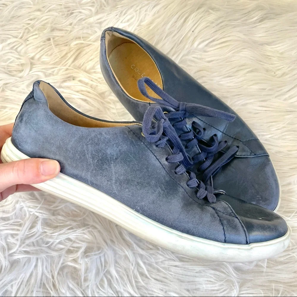 Cole Haan Grand OS Leather Lace Up Sneakers Blue Size 9 Mens Casual
